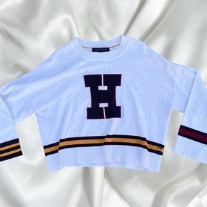 Tommy Hilfiger varsity style cropped monogram crewneck sweater
